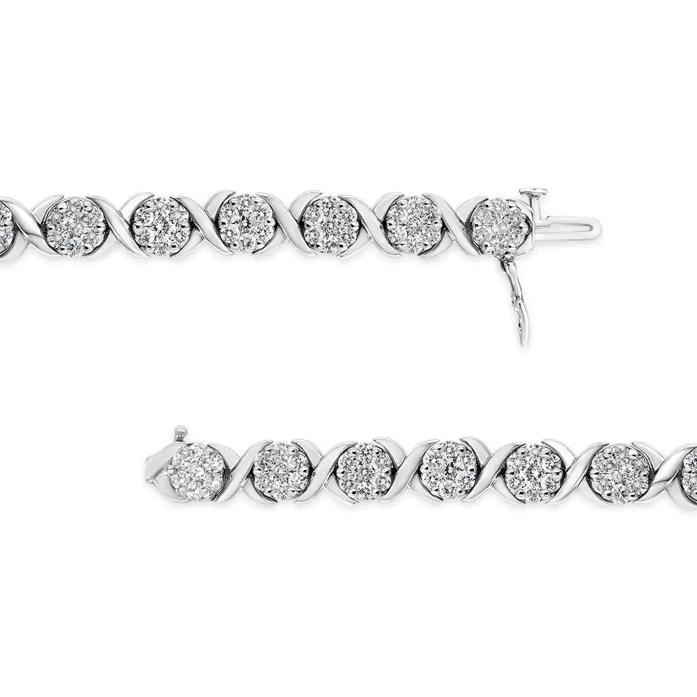 14K White Gold 6 - 1/3 Cttw Round Brilliant - Cut Diamond Round Cluster & X - Link 7" Tennis Bracelet (I - J Color, SI2 - I1 Clarity) - Jaazi Intl