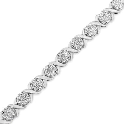 14K White Gold 6 - 1/3 Cttw Round Brilliant - Cut Diamond Round Cluster & X - Link 7" Tennis Bracelet (I - J Color, SI2 - I1 Clarity) - Jaazi Intl