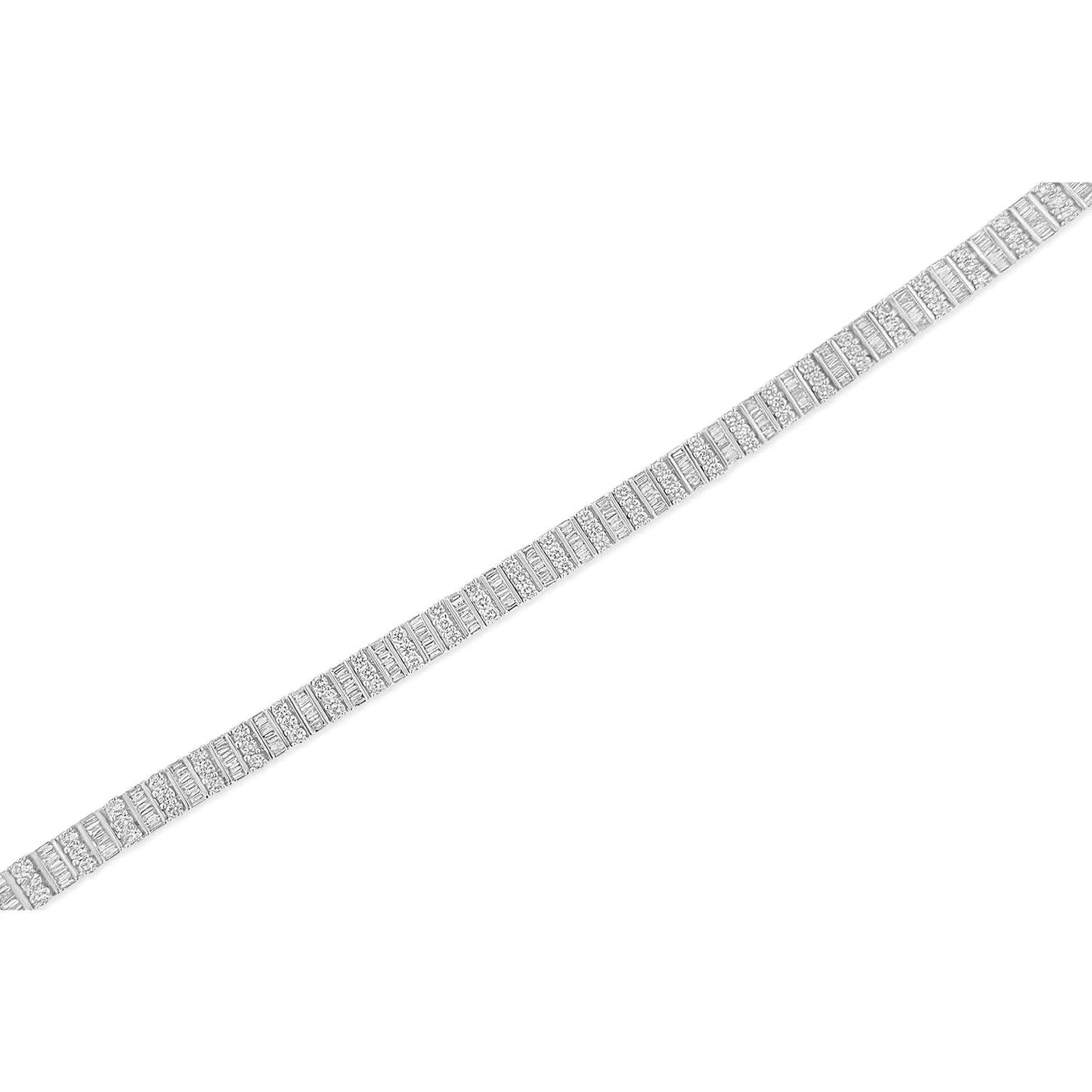 14K White Gold 6.00 Cttw Alternating Round and Baguette Diamond Tennis Bracelet (H - I Color, I1 - I2 Clarity) - 7" Inches - Jaazi Intl