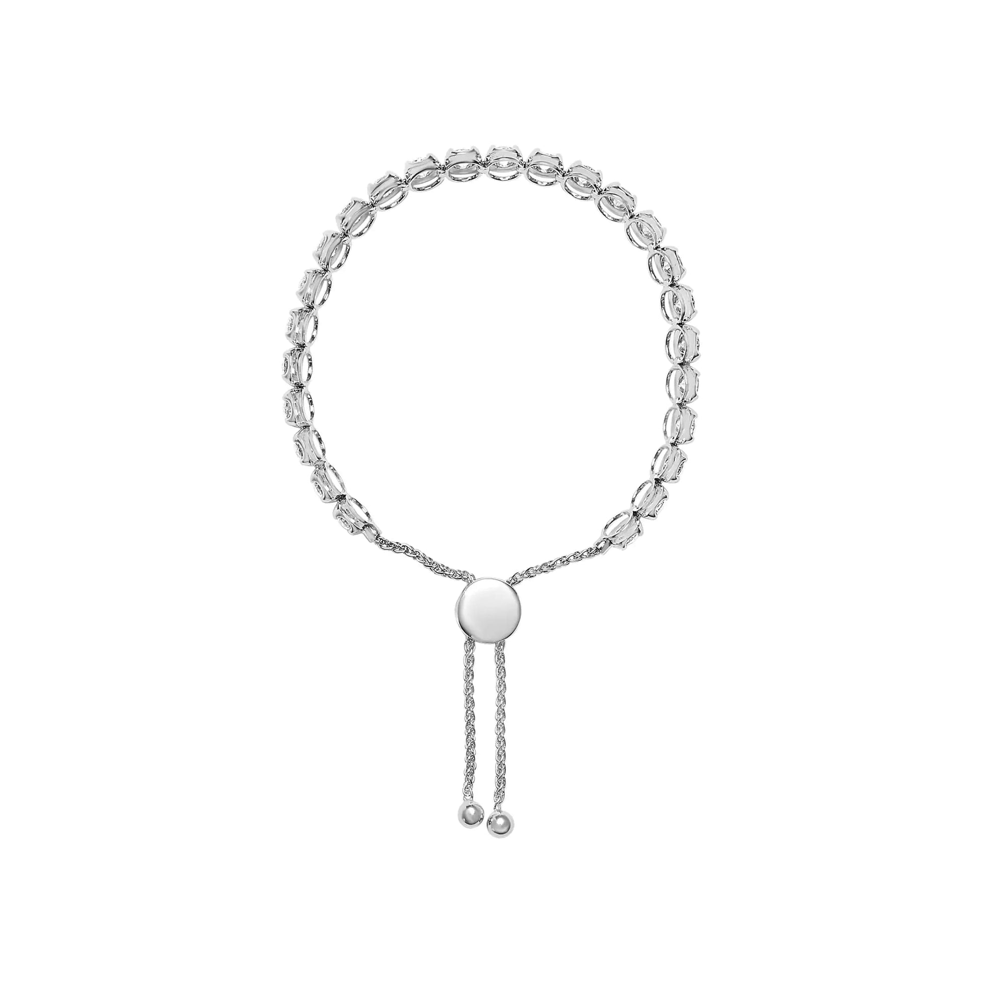 14K White Gold 6.00 Cttw Diamond 4” - 10” Adjustable Bolo Tennis Bracelet (I - J Color, I1 - I2 Clarity) - Jaazi Intl