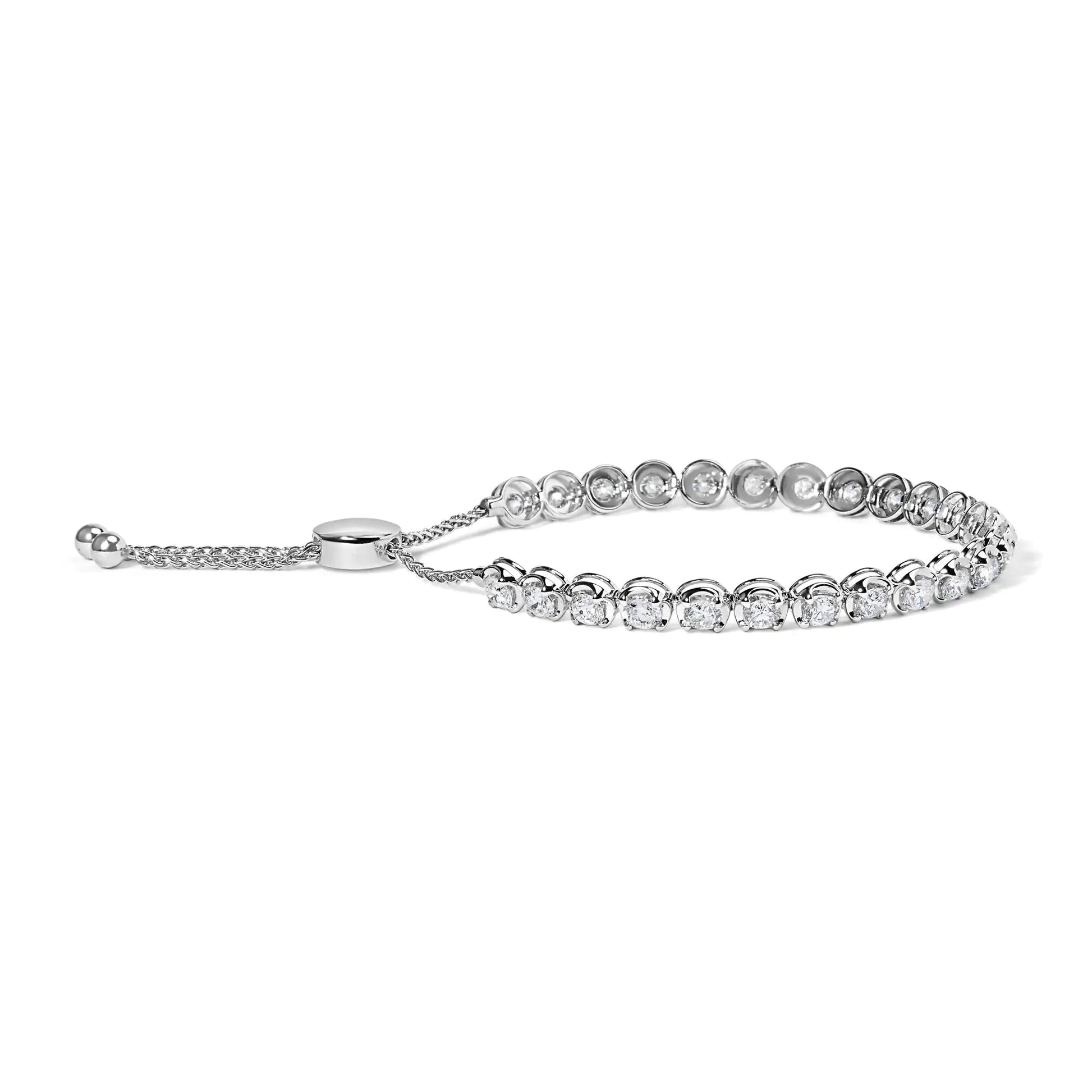 14K White Gold 6.00 Cttw Diamond 4” - 10” Adjustable Bolo Tennis Bracelet (I - J Color, I1 - I2 Clarity) - Jaazi Intl