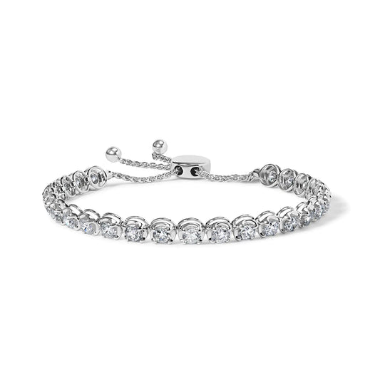 14K White Gold 6.00 Cttw Diamond 4” - 10” Adjustable Bolo Tennis Bracelet (I - J Color, I1 - I2 Clarity) - Jaazi International