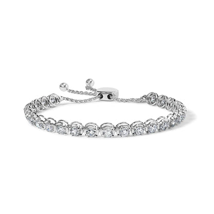 14K White Gold 6.00 Cttw Diamond 4” - 10” Adjustable Bolo Tennis Bracelet (I - J Color, I1 - I2 Clarity) - Jaazi Intl