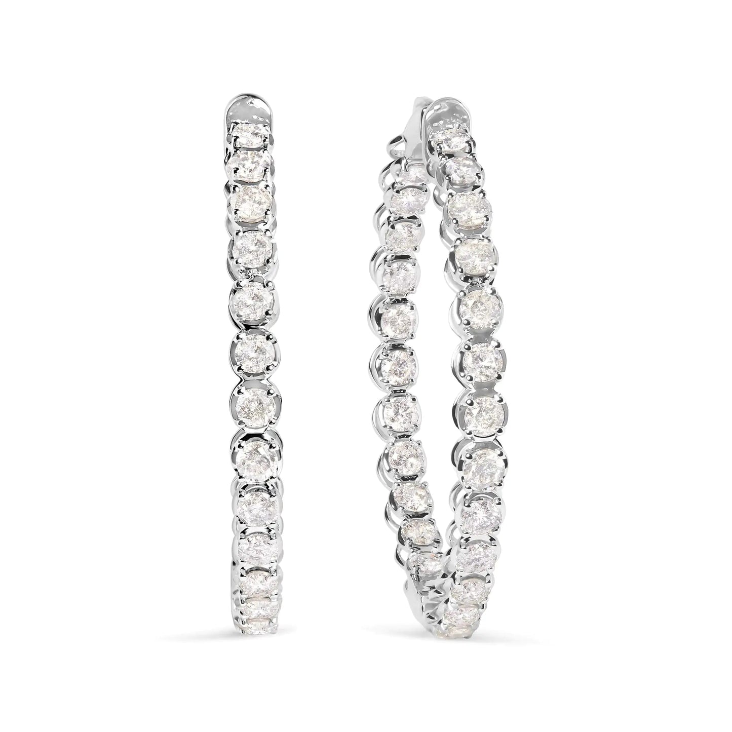 14K White Gold 7.0 Cttw Diamond 1 - ¾ Inside Out Hinged Leverback Hoop Earrings (I - J Color, I2 - I3 Clarity) - Jaazi Intl