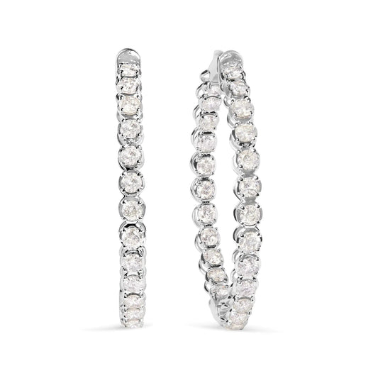 14K White Gold 7.0 Cttw Diamond 1 - ¾ Inside Out Hinged Leverback Hoop Earrings (I - J Color, I2 - I3 Clarity) - Jaazi Intl