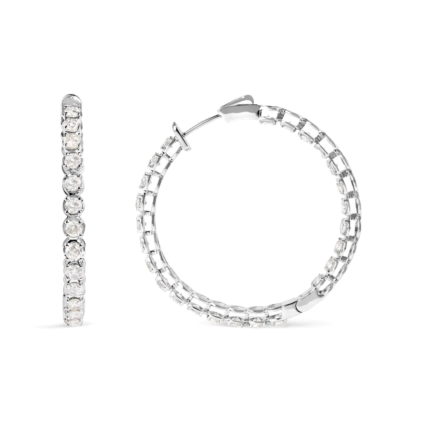 14K White Gold 7.0 Cttw Diamond 1 - ¾ Inside Out Hinged Leverback Hoop Earrings (I - J Color, I2 - I3 Clarity) - Jaazi Intl