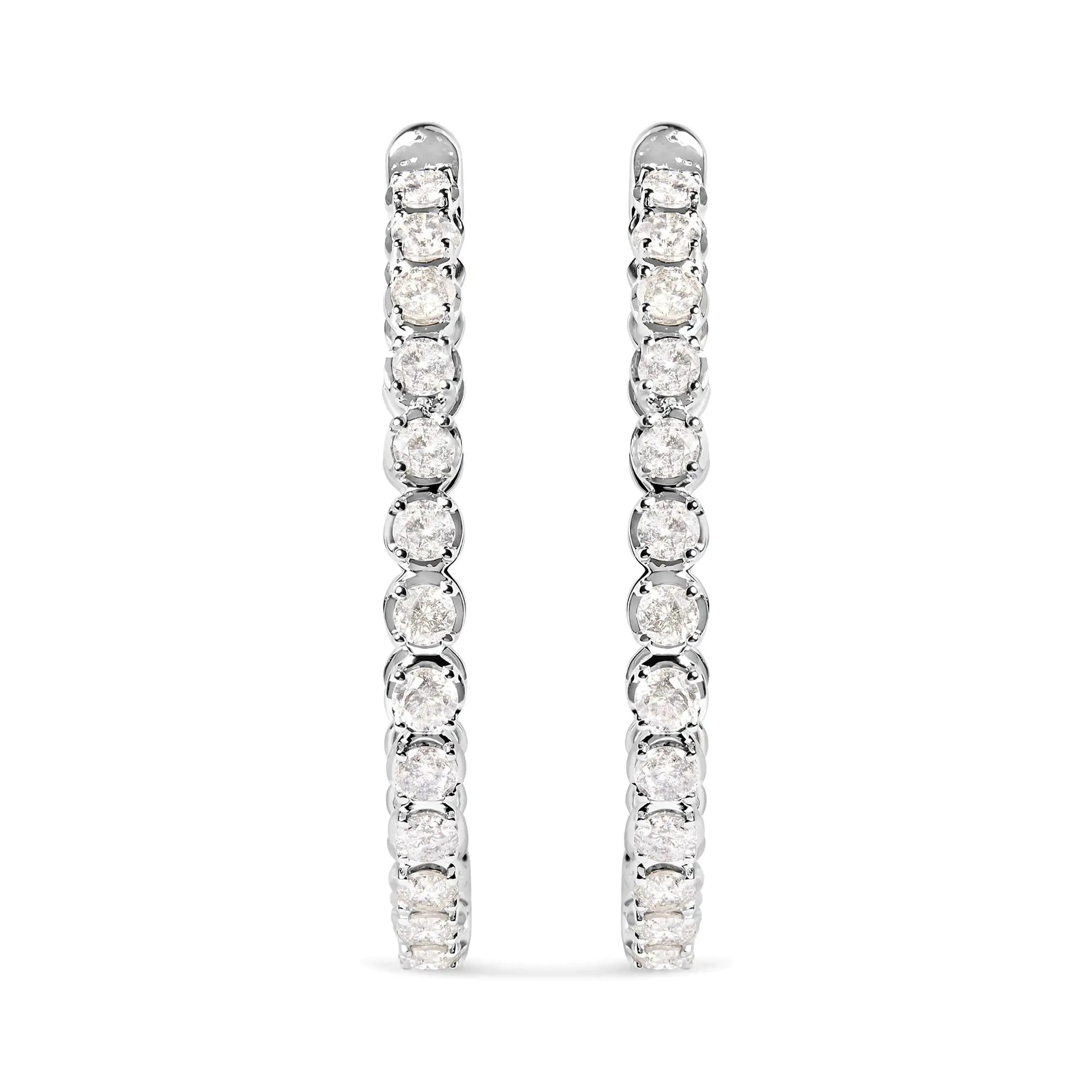 14K White Gold 7.0 Cttw Diamond 1 - ¾ Inside Out Hinged Leverback Hoop Earrings (I - J Color, I2 - I3 Clarity) - Jaazi Intl