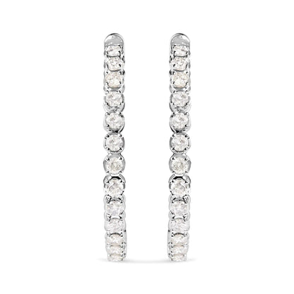 14K White Gold 7.0 Cttw Diamond 1 - ¾ Inside Out Hinged Leverback Hoop Earrings (I - J Color, I2 - I3 Clarity) - Jaazi Intl