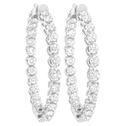 14K White Gold 7.0 Cttw Diamond 1 - ¾ Inside Out Hinged Leverback Hoop Earrings (I - J Color, I2 - I3 Clarity) - Jaazi Intl