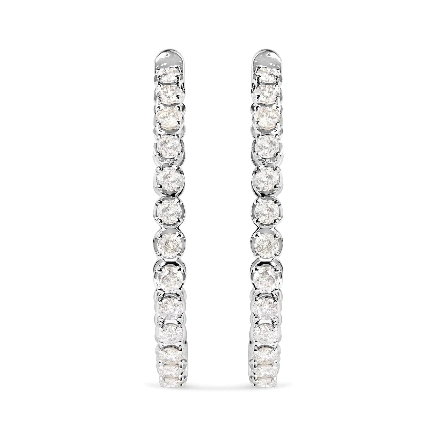 14K White Gold 7.0 Cttw Diamond 1 - ¾ Inside Out Hinged Leverback Hoop Earrings (I - J Color, I2 - I3 Clarity) - Jaazi Intl