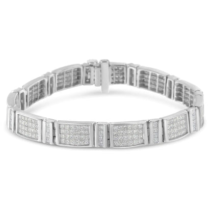 14K White Gold 7.0 Cttw Princess Cut Diamond 7" Alternating Vertical and Horizontal Rectangular Link Tennis Bracelet (H - I Color, SI2 - I1 Clarity) - Jaazi Intl