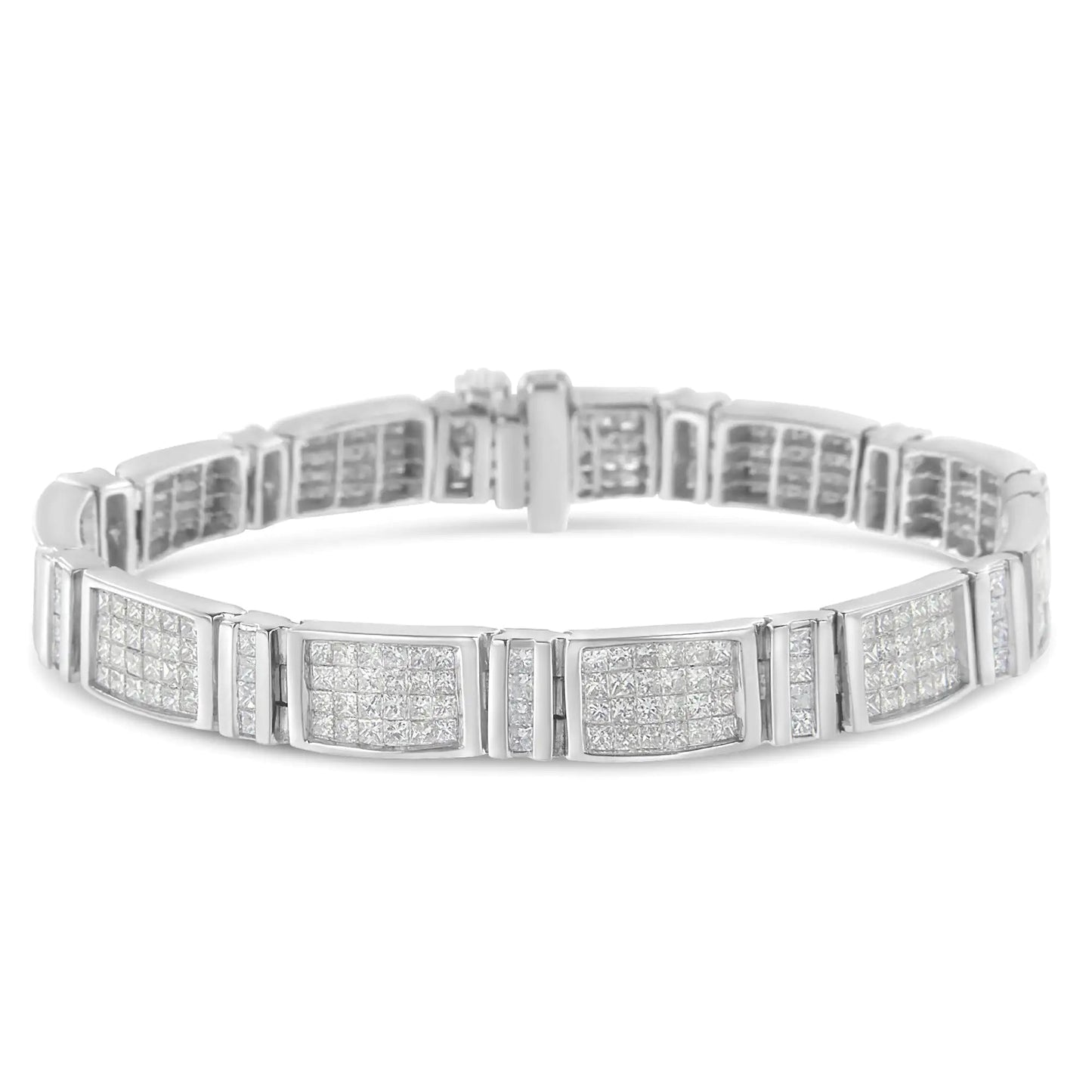 14K White Gold 7.0 Cttw Princess Cut Diamond 7" Alternating Vertical and Horizontal Rectangular Link Tennis Bracelet (H - I Color, SI2 - I1 Clarity) - Jaazi Intl