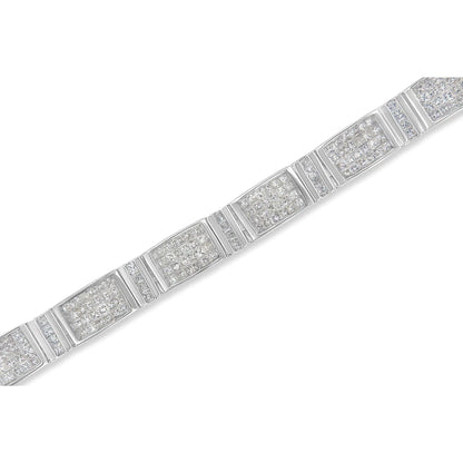 14K White Gold 7.0 Cttw Princess Cut Diamond 7" Alternating Vertical and Horizontal Rectangular Link Tennis Bracelet (H - I Color, SI2 - I1 Clarity) - Jaazi Intl