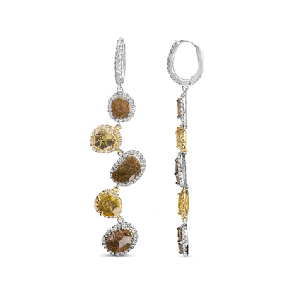 14K White Gold 8 5/8 Cttw Fancy Brown and Yellow Rose Cut Diamond Link Drop and Dangle Earring (Fancy Color, I2 - I3 Clarity) - Jaazi International