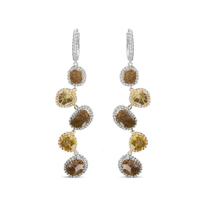 14K White Gold 8 5/8 Cttw Fancy Brown and Yellow Rose Cut Diamond Link Drop and Dangle Earring (Fancy Color, I2 - I3 Clarity) - Jaazi International