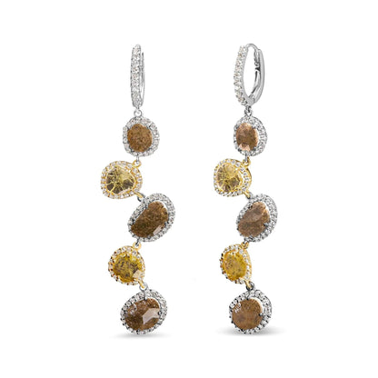 14K White Gold 8 5/8 Cttw Fancy Brown and Yellow Rose Cut Diamond Link Drop and Dangle Earring (Fancy Color, I2 - I3 Clarity) - Jaazi International