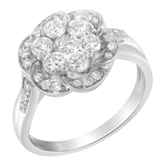 14K White Gold Floral Cluster Diamond Ring (1 Cttw, H - I Color, SI2 - I1 Clarity) - Jaazi Intl