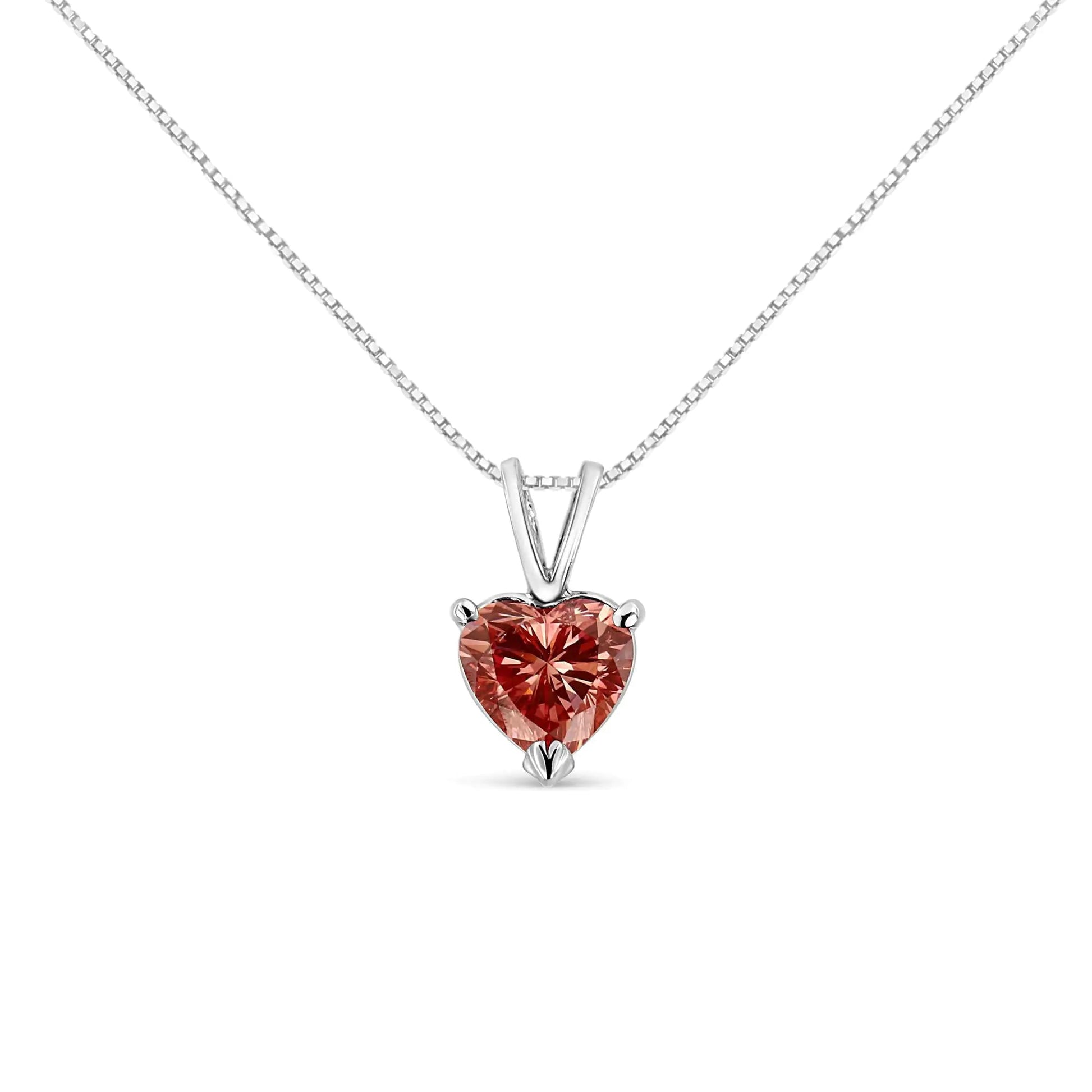 14K White Gold Martini - Set 1.00 Cttw Lab Grown Pink Heart Diamond Solitaire 18" Pendant Necklace (Pink Color, VS2 - SI1 Clarity) - Jaazi Intl