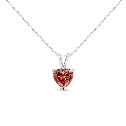 14K White Gold Martini - Set 1.00 Cttw Lab Grown Pink Heart Diamond Solitaire 18" Pendant Necklace (Pink Color, VS2 - SI1 Clarity) - Jaazi Intl