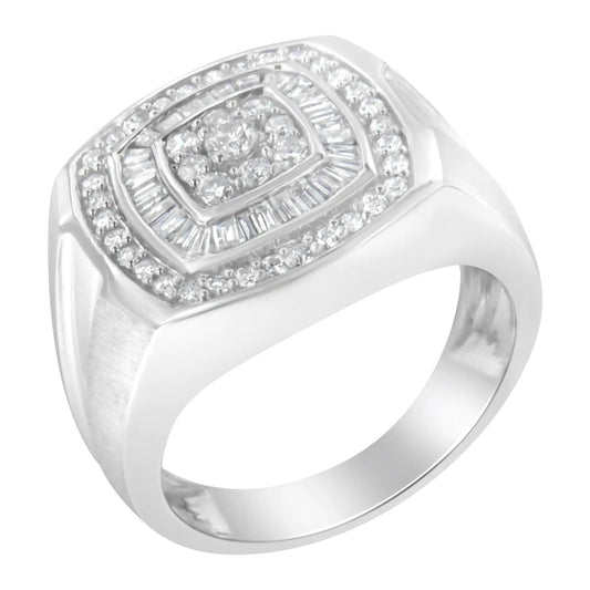 14K White Gold Men's Diamond Band Ring (1 cttw, H - I Color, SI1 - I2 Clarity) - Jaazi Intl