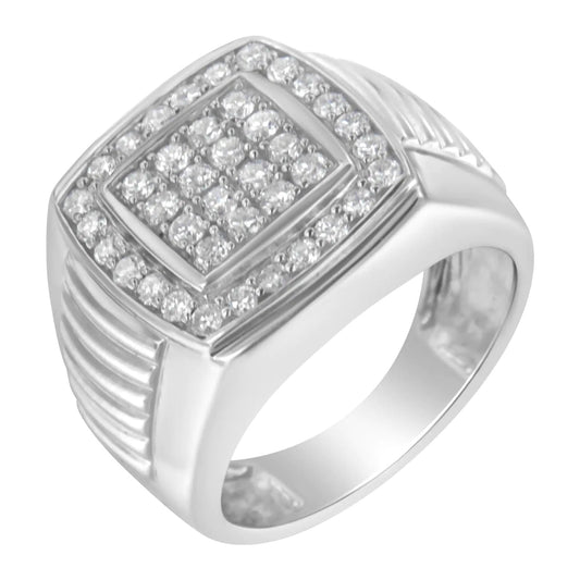 14K White Gold Men's Diamond Squared Band Ring (1 cttw, H - I Color, SI2 - I1 Clarity) - Jaazi International