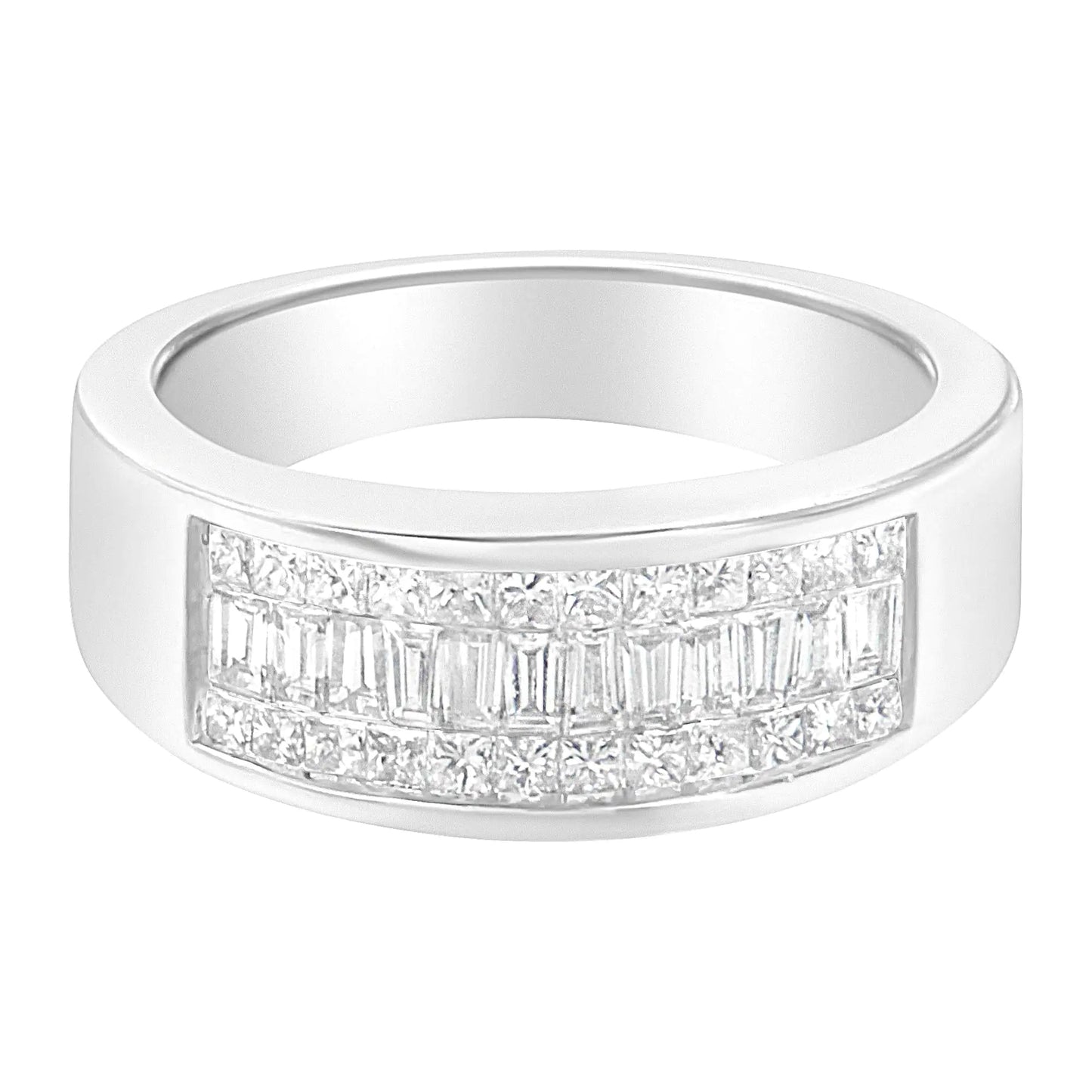 14K White Gold Princess and Baguette - cut Diamond Ring (1.0 Cttw, H - I Color, VS2 - SI1 Clarity) - Jaazi Intl