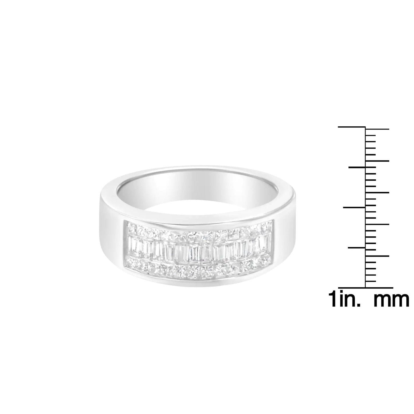 14K White Gold Princess and Baguette - cut Diamond Ring (1.0 Cttw, H - I Color, VS2 - SI1 Clarity) - Jaazi Intl