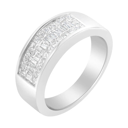 14K White Gold Princess and Baguette - cut Diamond Ring (1.0 Cttw, H - I Color, VS2 - SI1 Clarity) - Jaazi Intl