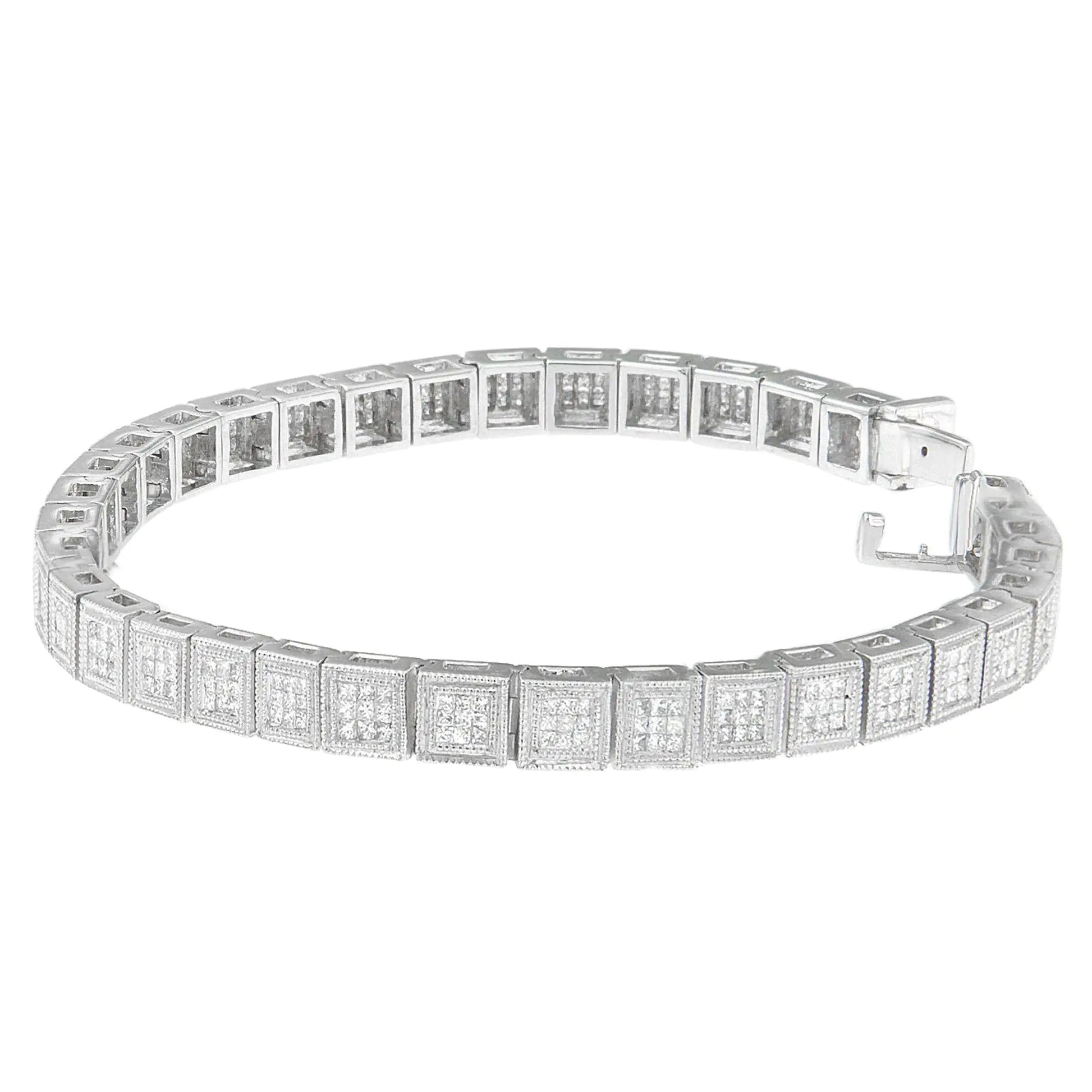 14K White Gold Princess Cut Diamond Cube Bracelet (2.86 cttw, H - I Color, SI1 - SI2 Clarity) - Jaazi Intl