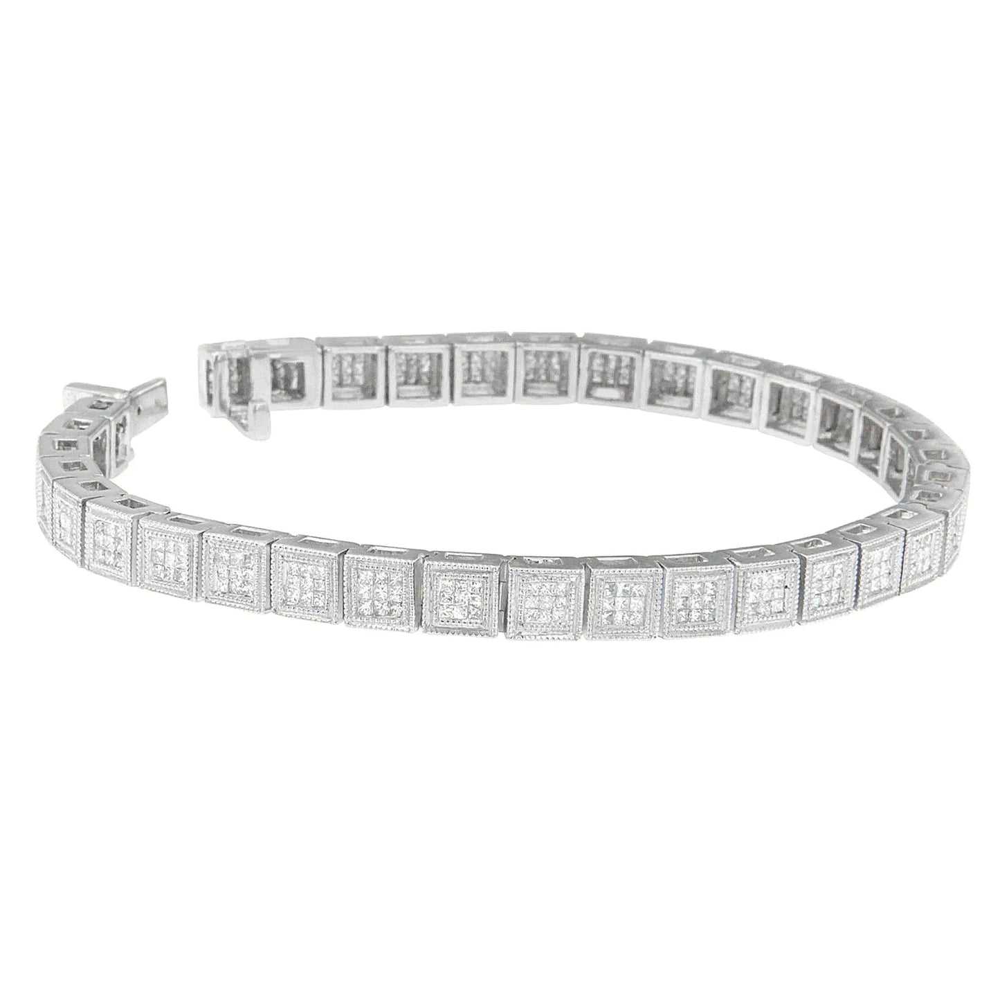 14K White Gold Princess Cut Diamond Cube Bracelet (2.86 cttw, H - I Color, SI1 - SI2 Clarity) - Jaazi Intl