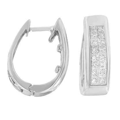 14K White Gold Princess - Cut Diamond Hoop Earrings (1.10 cttw, H - I Color, SI2 - I1 Clarity) - Jaazi Intl