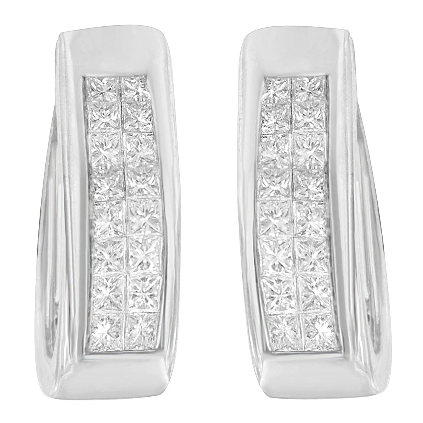 14K White Gold Princess - Cut Diamond Hoop Earrings (1.10 cttw, H - I Color, SI2 - I1 Clarity) - Jaazi Intl