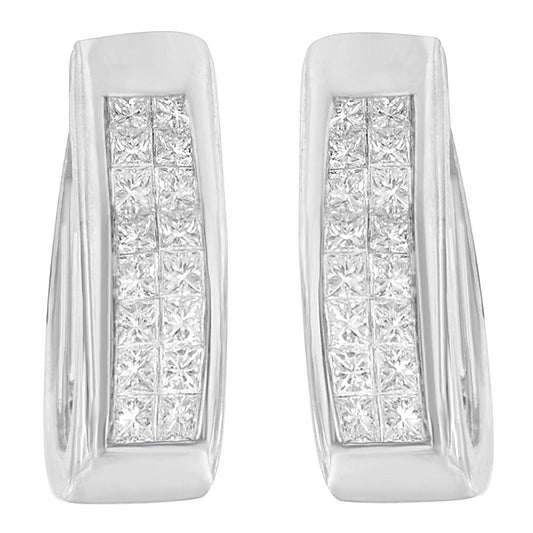 14K White Gold Princess - Cut Diamond Hoop Earrings (1.10 cttw, H - I Color, SI2 - I1 Clarity) - Jaazi Intl