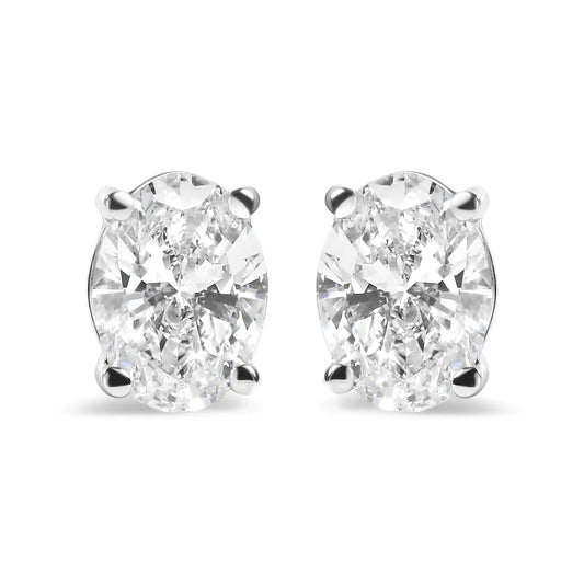 14K White Gold Prong Set Lab Grown Oval Diamond Solitaire Stud Earring (F - G Color, VS1 - VS2 Clarity) - Jaazi Intl