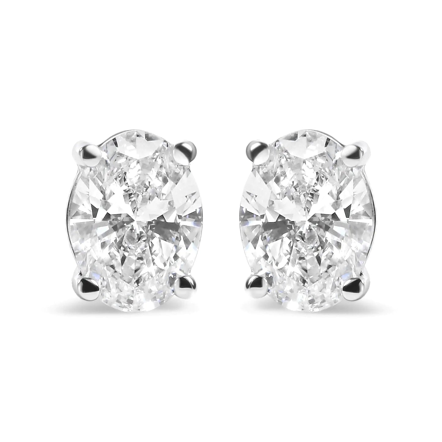 14K White Gold Prong Set Lab Grown Oval Diamond Solitaire Stud Earring (F - G Color, VS1 - VS2 Clarity) - Jaazi International