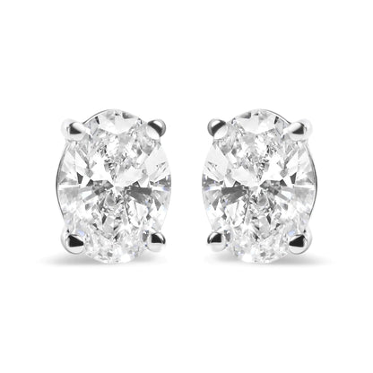 14K White Gold Prong Set Lab Grown Oval Diamond Solitaire Stud Earring (F - G Color, VS1 - VS2 Clarity) - Jaazi International