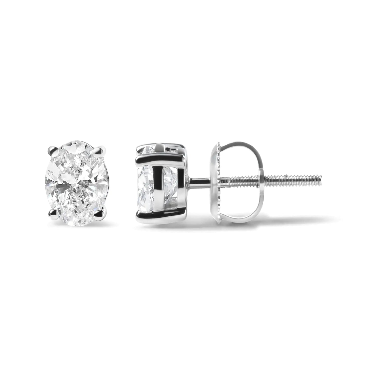 14K White Gold Prong Set Lab Grown Oval Diamond Solitaire Stud Earring (F - G Color, VS1 - VS2 Clarity) - Jaazi International