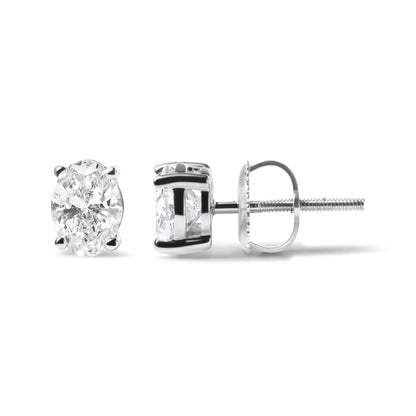 14K White Gold Prong Set Lab Grown Oval Diamond Solitaire Stud Earring (F - G Color, VS1 - VS2 Clarity) - Jaazi International