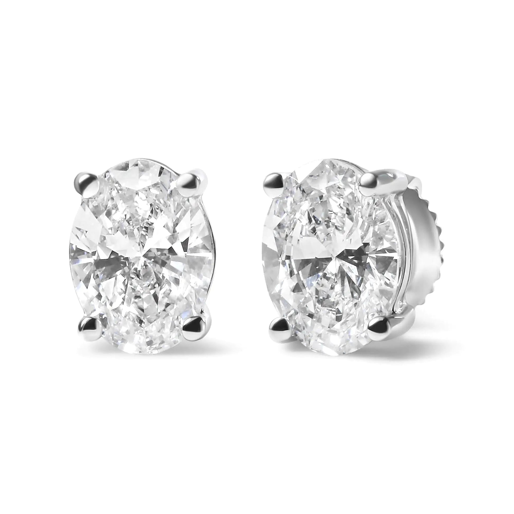 14K White Gold Prong Set Lab Grown Oval Diamond Solitaire Stud Earring (F - G Color, VS1 - VS2 Clarity) - Jaazi International