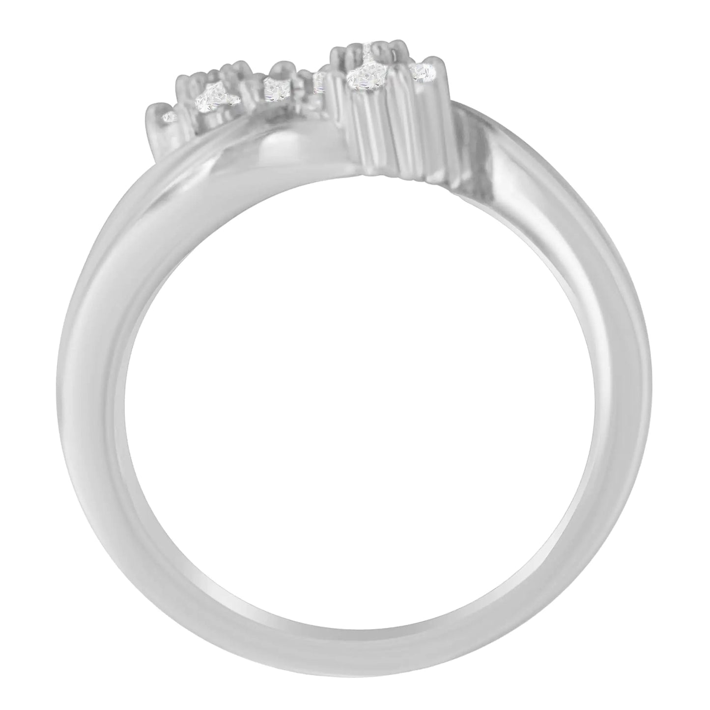 14K White Gold Round and Baguette Diamond Bypass Ring (1/2 cttw, H - I Color, I1 - I2 Clarity) - Jaazi Intl