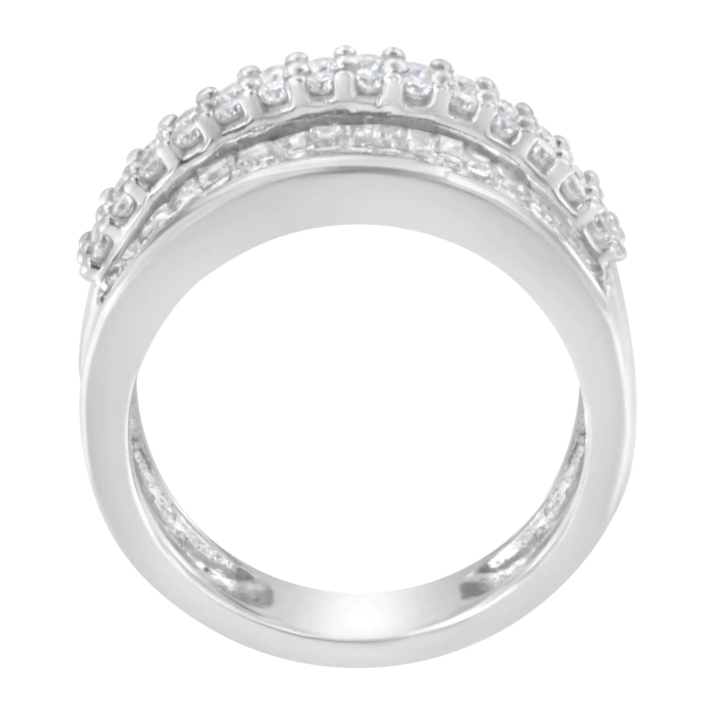 14K White Gold Round and Baguette Diamond Ring (1 1/2 Cttw, F - G Color, SI1 - SI2 Clarity) - Jaazi Intl