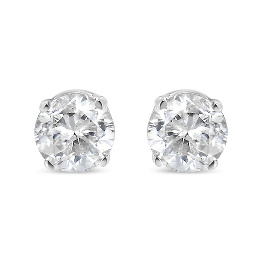 14K White Gold Round Cut Diamond Solitaire Stud Earrings (1/2 cttw, H - I Color, SI1 - SI2 Clarity) - Jaazi Intl