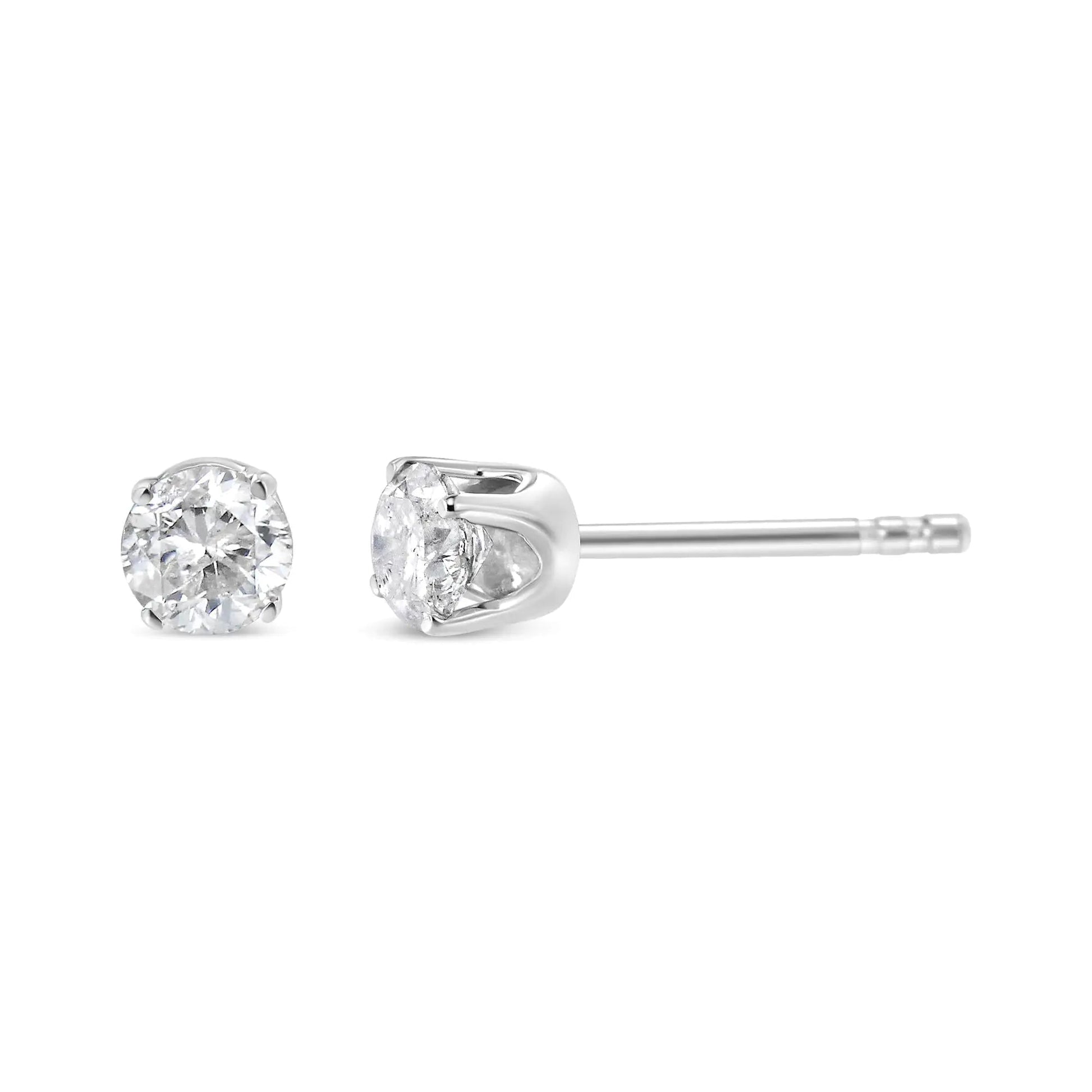 14K White Gold Round Cut Diamond Solitaire Stud Earrings (1/2 cttw, H - I Color, SI1 - SI2 Clarity) - Jaazi Intl