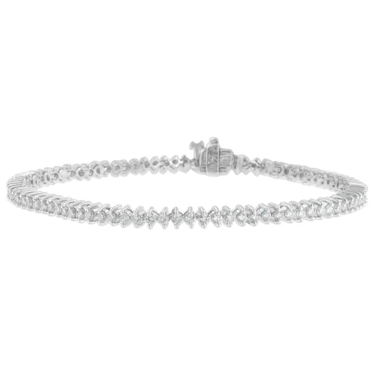 14K White Gold Round Cut Diamond Tennis Bracelet (2.00 cttw, H - I Color, SI2 - I1 Clarity) - Jaazi Intl