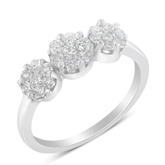 14K White Gold Three - Stone Cluster Diamond Ring (0.7 Cttw, H - I Color, SI2 - I1 Clarity) - Jaazi International