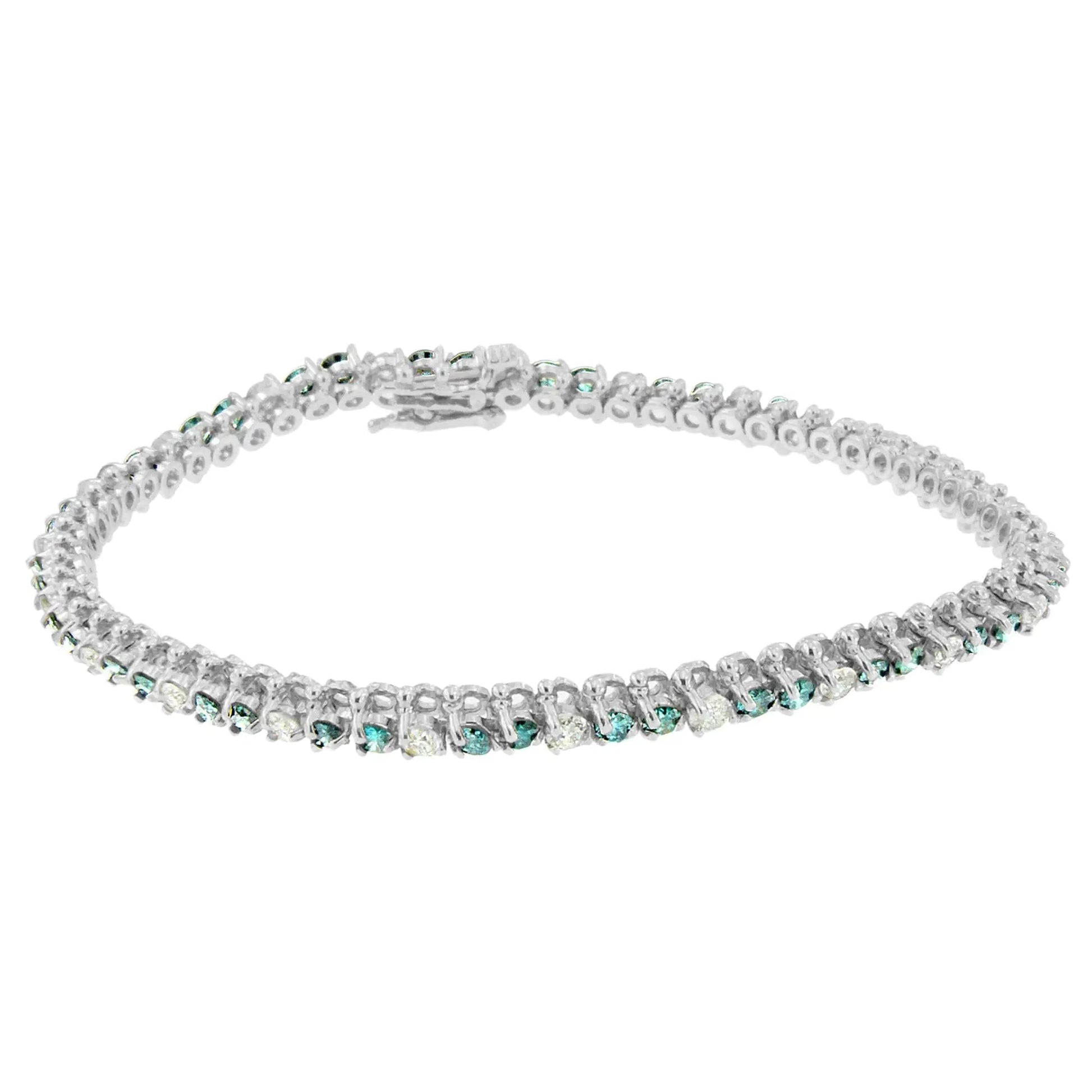 14K White Gold White And Treated Blue Diamond Bracelet (4 5/8 cttw, H - I Color, I1 - I2 Clarity) - Jaazi Intl