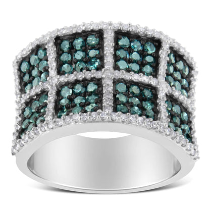 14K White Gold White and Treated Blue Diamond Cocktail Ring (1 1/2 Cttw, H - I Color, I1 - I2 Clarity) - Jaazi Intl