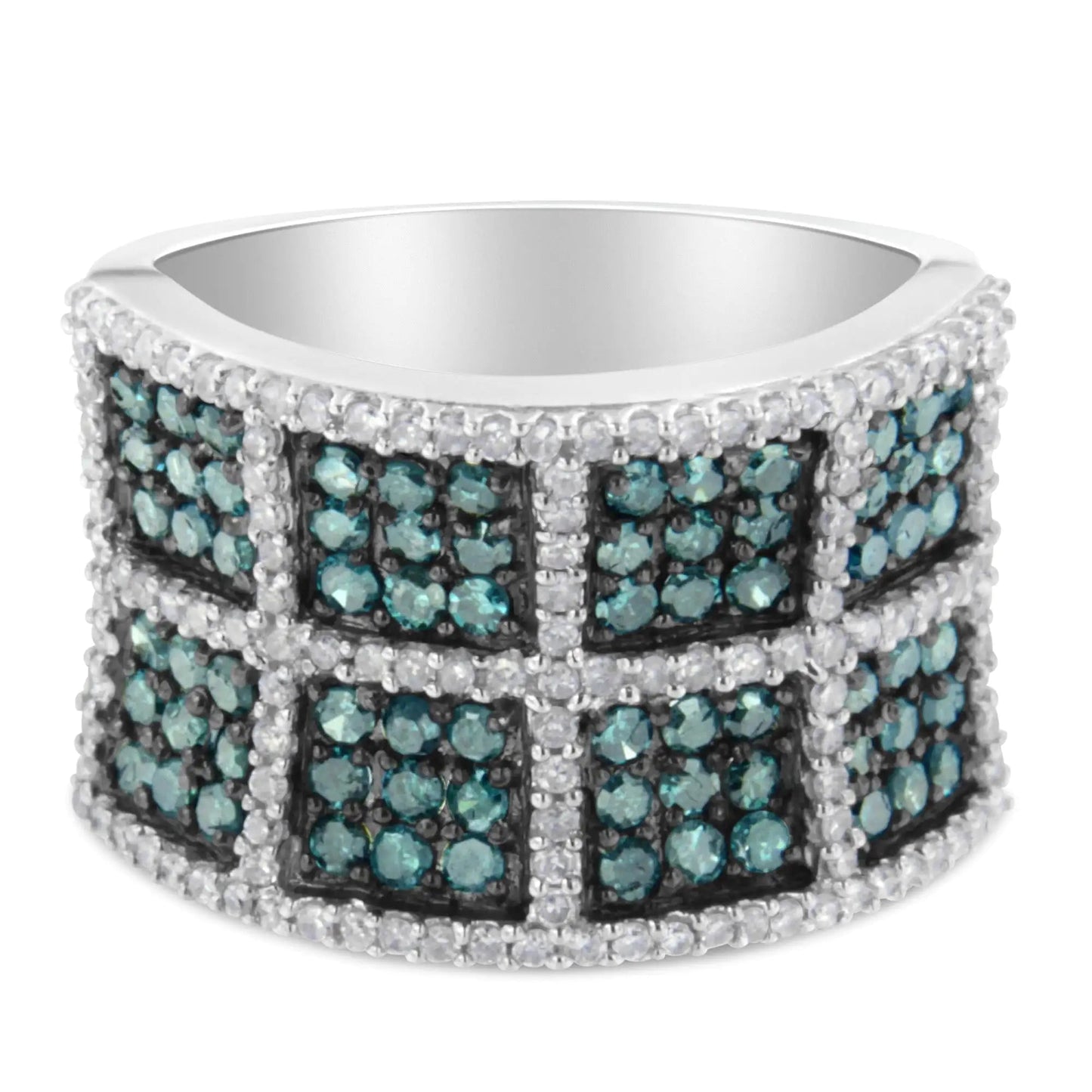 14K White Gold White and Treated Blue Diamond Cocktail Ring (1 1/2 Cttw, H - I Color, I1 - I2 Clarity) - Jaazi Intl