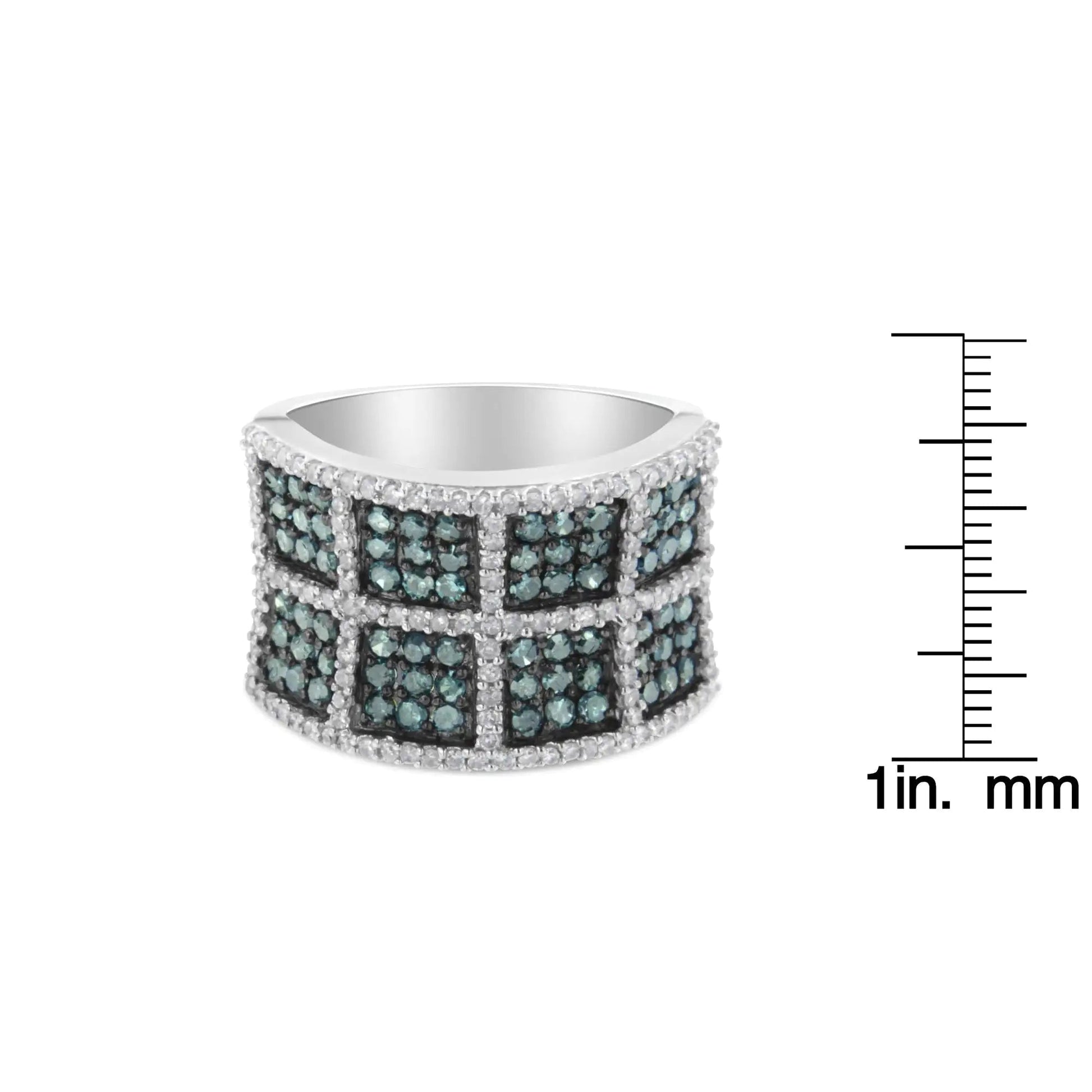 14K White Gold White and Treated Blue Diamond Cocktail Ring (1 1/2 Cttw, H - I Color, I1 - I2 Clarity) - Jaazi Intl