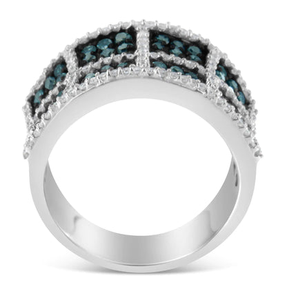 14K White Gold White and Treated Blue Diamond Cocktail Ring (1 1/2 Cttw, H - I Color, I1 - I2 Clarity) - Jaazi Intl